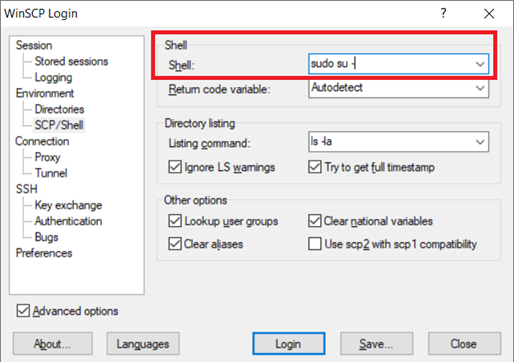 Прописываем Shell команду sudo su -  